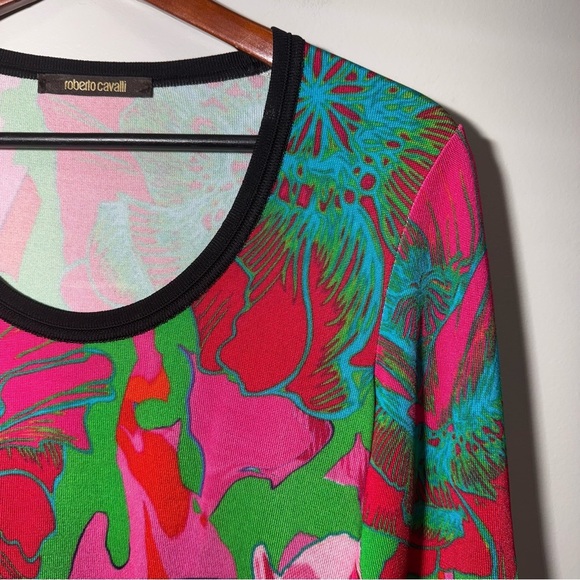 Roberto Cavalli Printed Scoop Neck Long Sleeve Mini Dress Size 44/ Size 8 - Picture 6 of 16